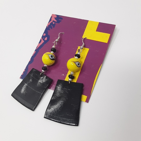 Handmade Recycled Record Earrings Evil Eye ♻️ - Picture 4 of 14